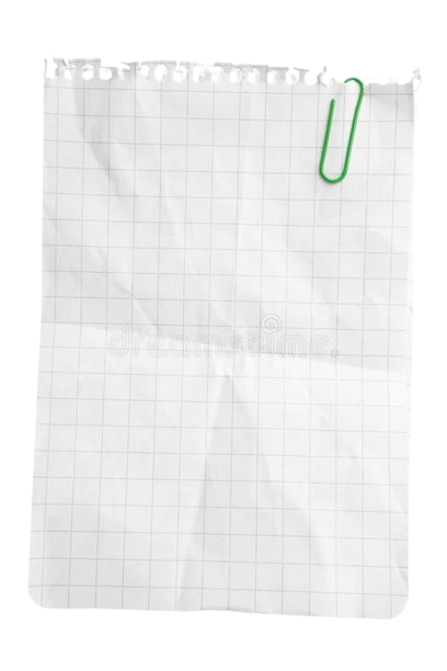 A piece of grid paper, with a green paperclip at the top.